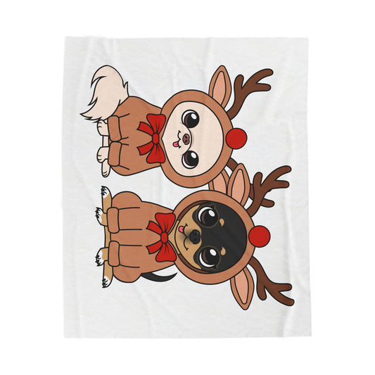Tiny Reindeers Cedric and Maya Velveteen Plush Blanket