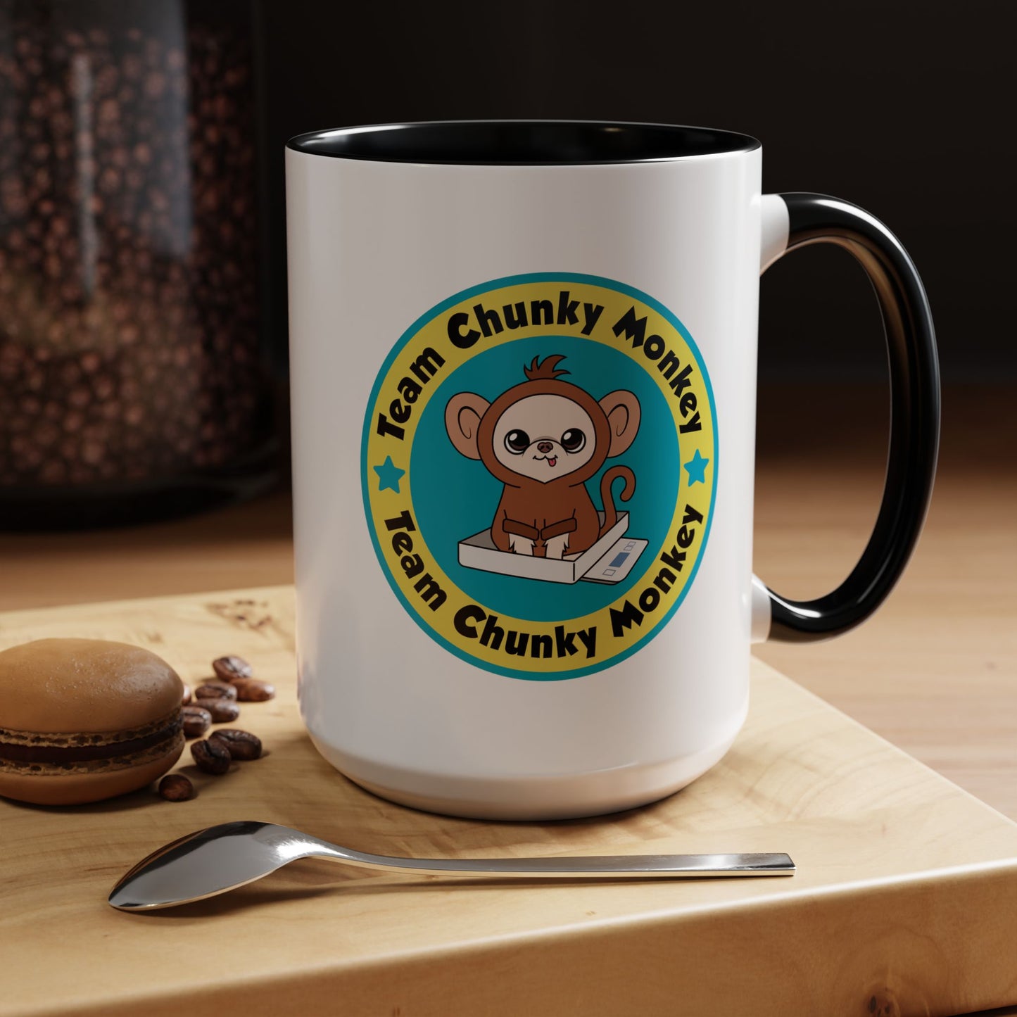 Team Chunky Monkey Badge Accent Mug – Cheerful Tiny Team Spirit