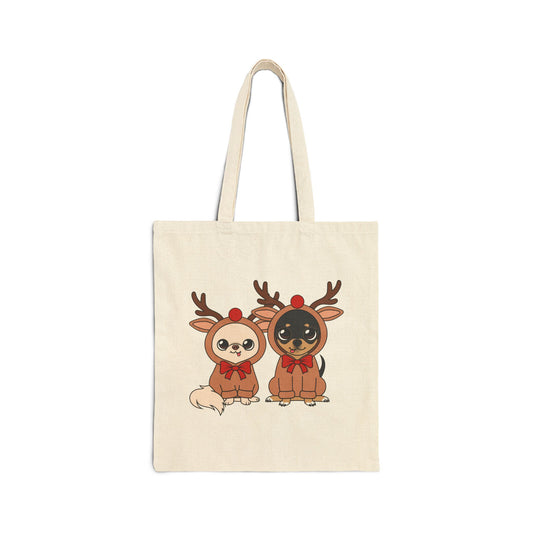 Tiny Reindeers Cedric and Maya Cotton Canvas Tote Bag