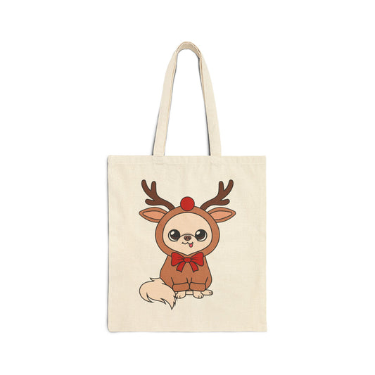 Cedric Reindeer Cheer Cotton Canvas Tote – Tiny Holiday Joy