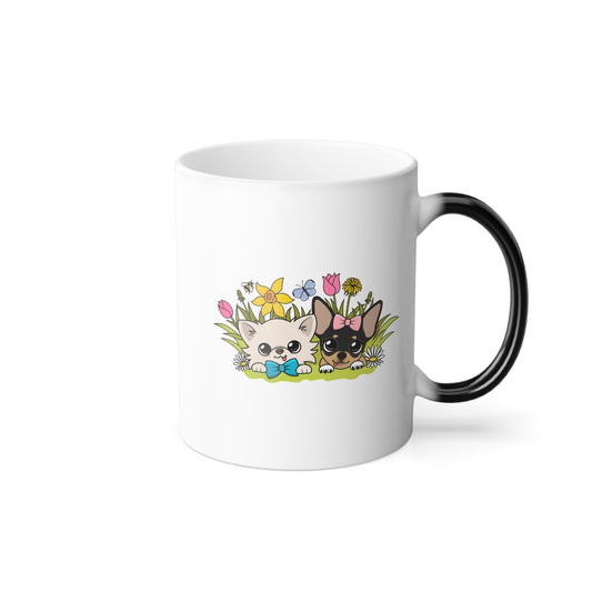 Taza Morphing de colores del jardín primaveral de Cedric y Maya