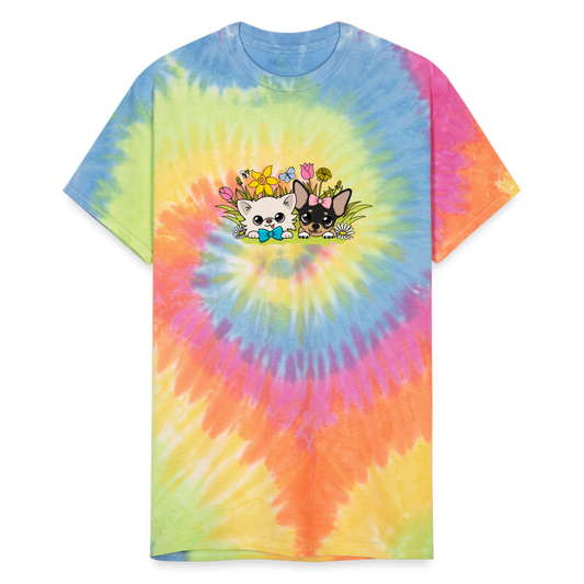 Cedric and Maya Spring Garden Tour Unisex Tie-Dye Tee - rainbow