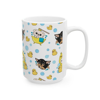Chihuahua Bath Time Pattern Ceramic Mug – Calm Little Splash