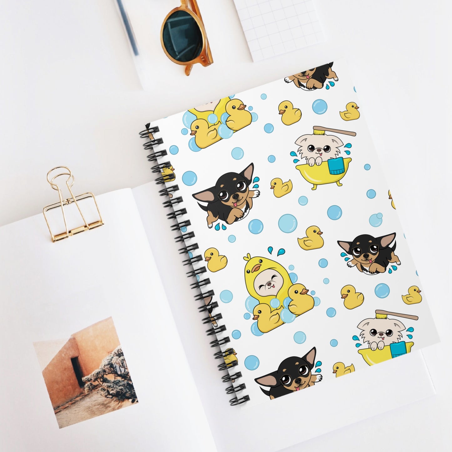 Chihuahua Bath Time Pattern Spiral Notebook – Cozy Splash Notes