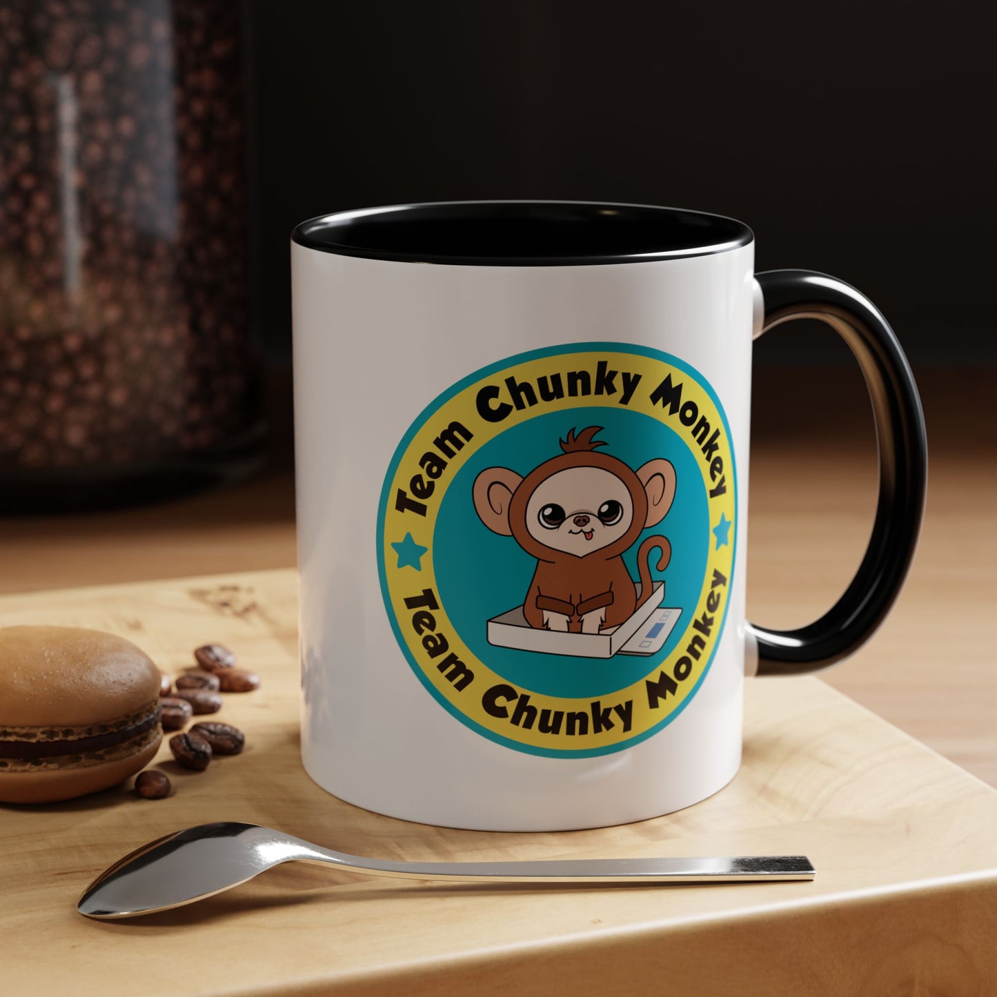 Team Chunky Monkey Badge Accent Mug – Cheerful Tiny Team Spirit