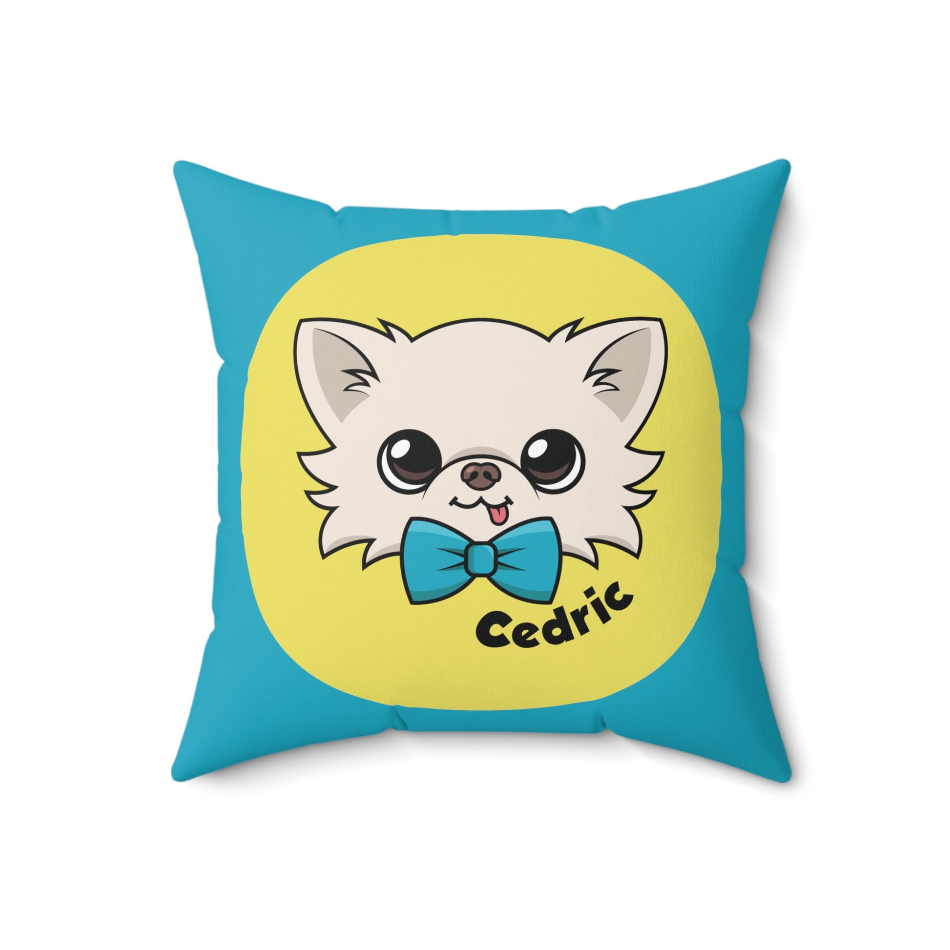 Tiny Chihuahua Cedric's Vibrant Blue Square Pillow - Tiny Chihuahua Shop
