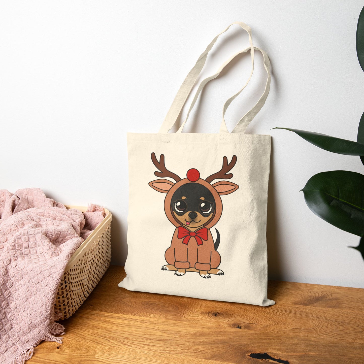 Maya Reindeer Moment Cotton Canvas Tote – Soft Holiday Calm