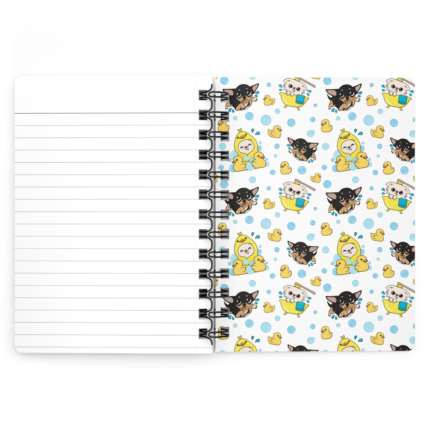 Chihuahua Bath Time Pattern Spiral Journal – Calm Little Moments