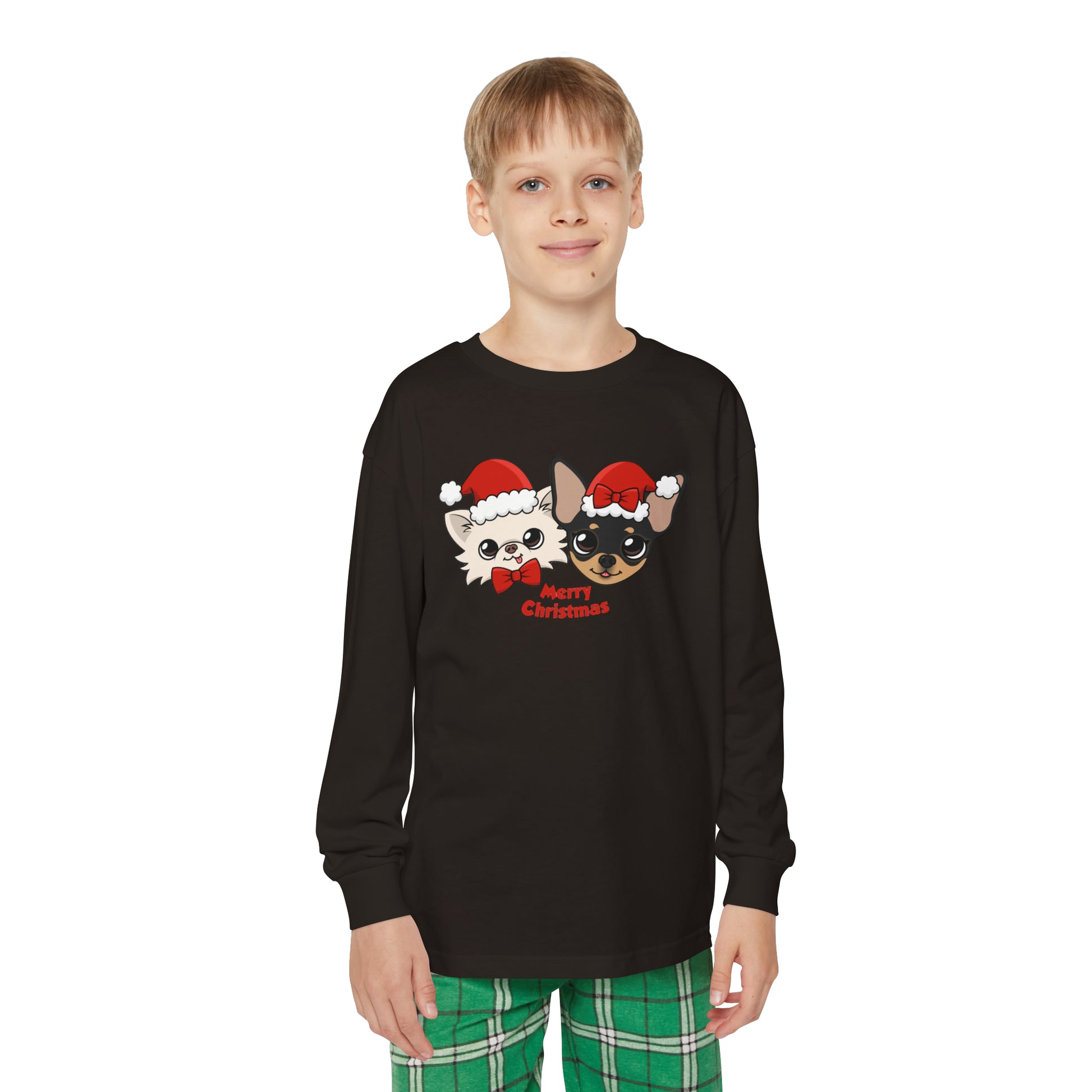 Cedric and Maya Merry Christmas Youth Long Sleeve Holiday Outfit Set - Tiny Chihuahua Shop