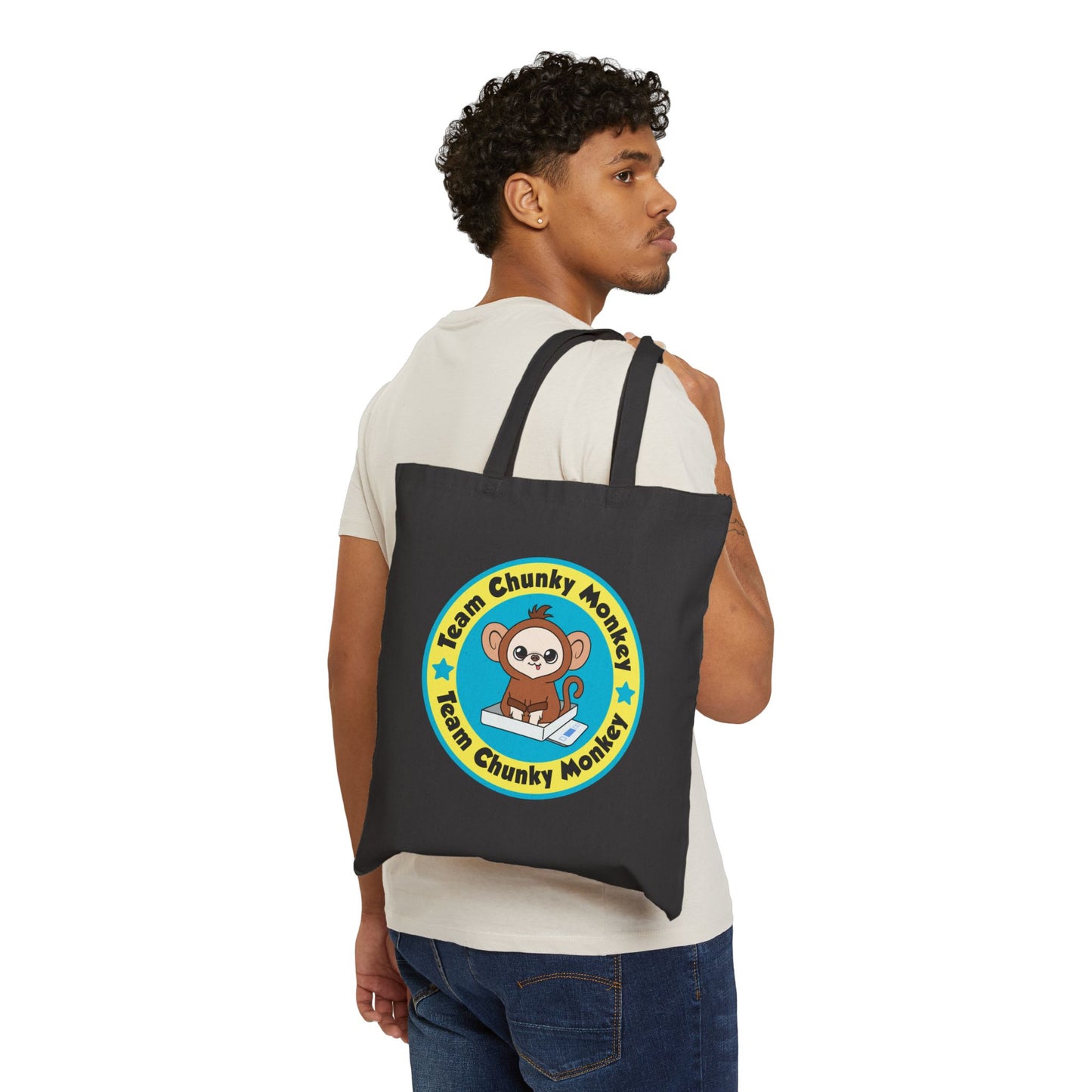 Team Chunky Monkey Badge Cotton Tote Bag – Cheerful Team Spirit
