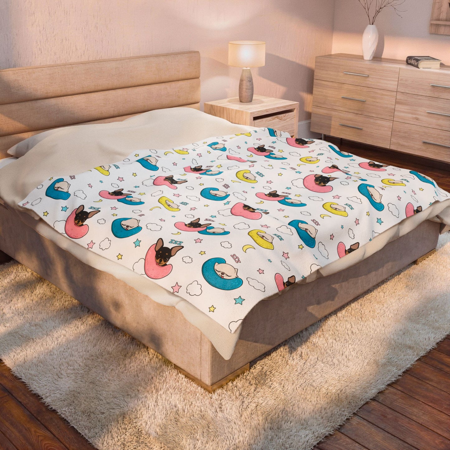 Cedric & Maya Nap Time Pattern Velveteen Plush Blanket