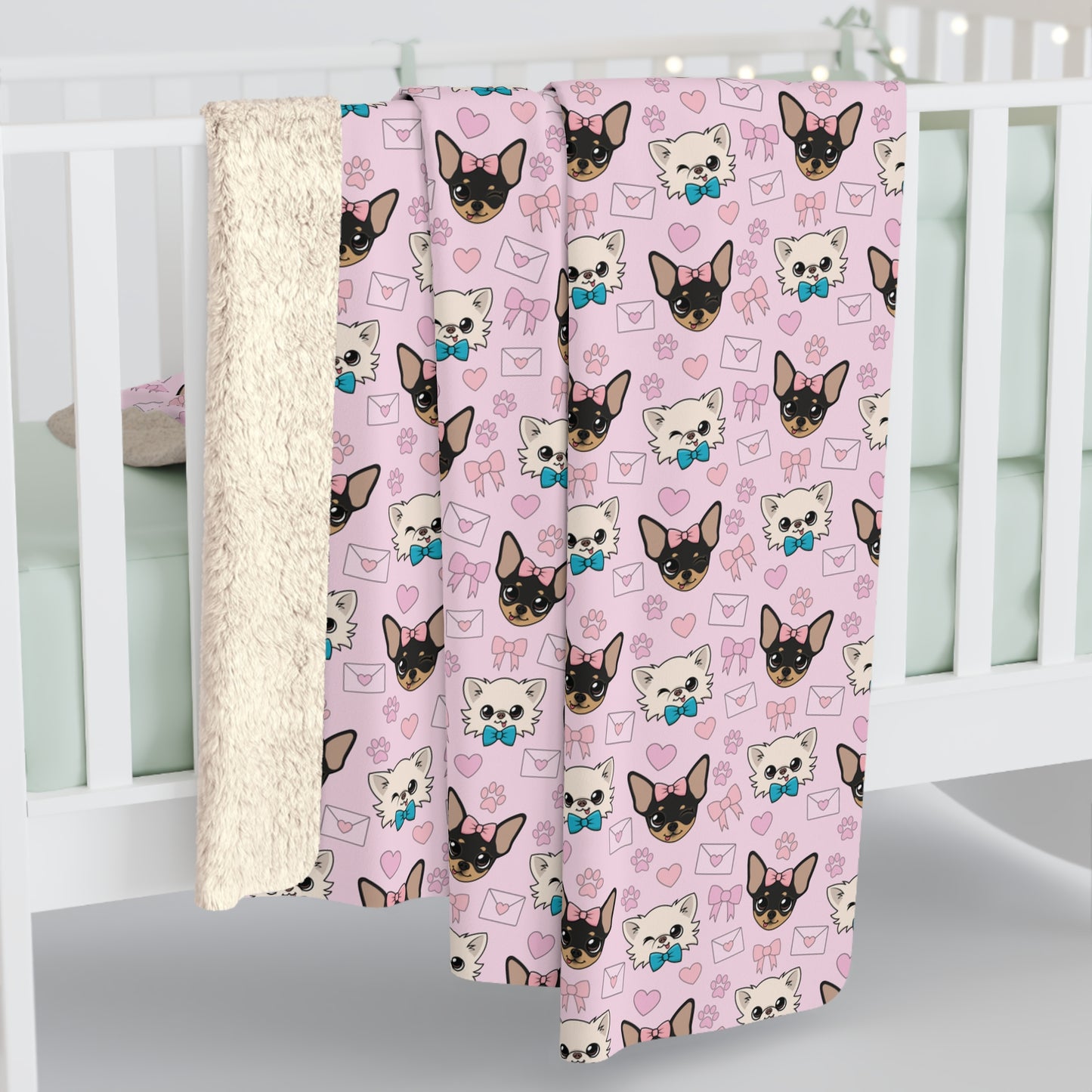 Cedric & Maya’s Pink Hearts Fleece Sherpa Blanket