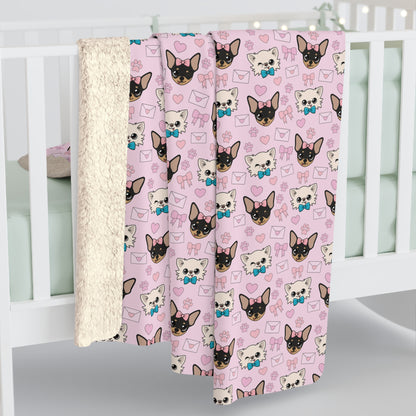 Cedric & Maya’s Pink Hearts Fleece Sherpa Blanket