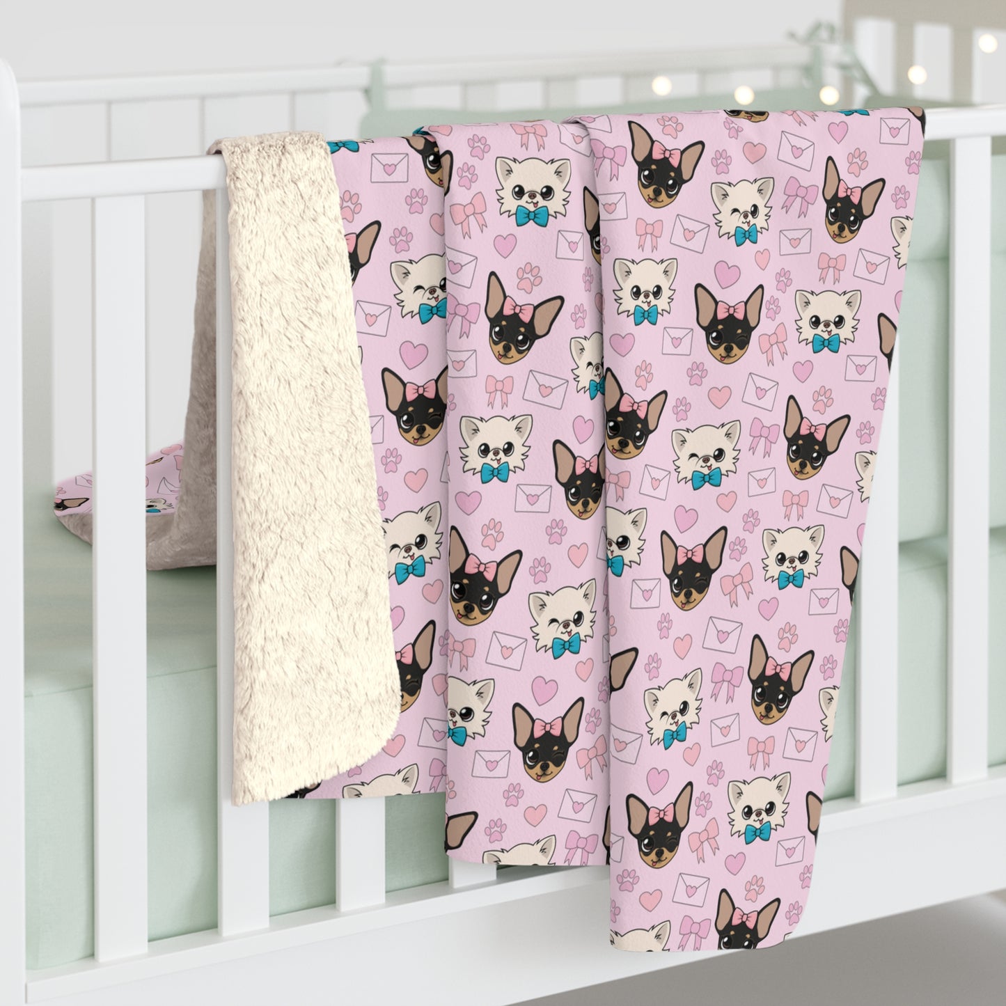 Cedric & Maya’s Pink Hearts Fleece Sherpa Blanket