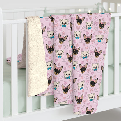 Cedric & Maya’s Pink Hearts Fleece Sherpa Blanket