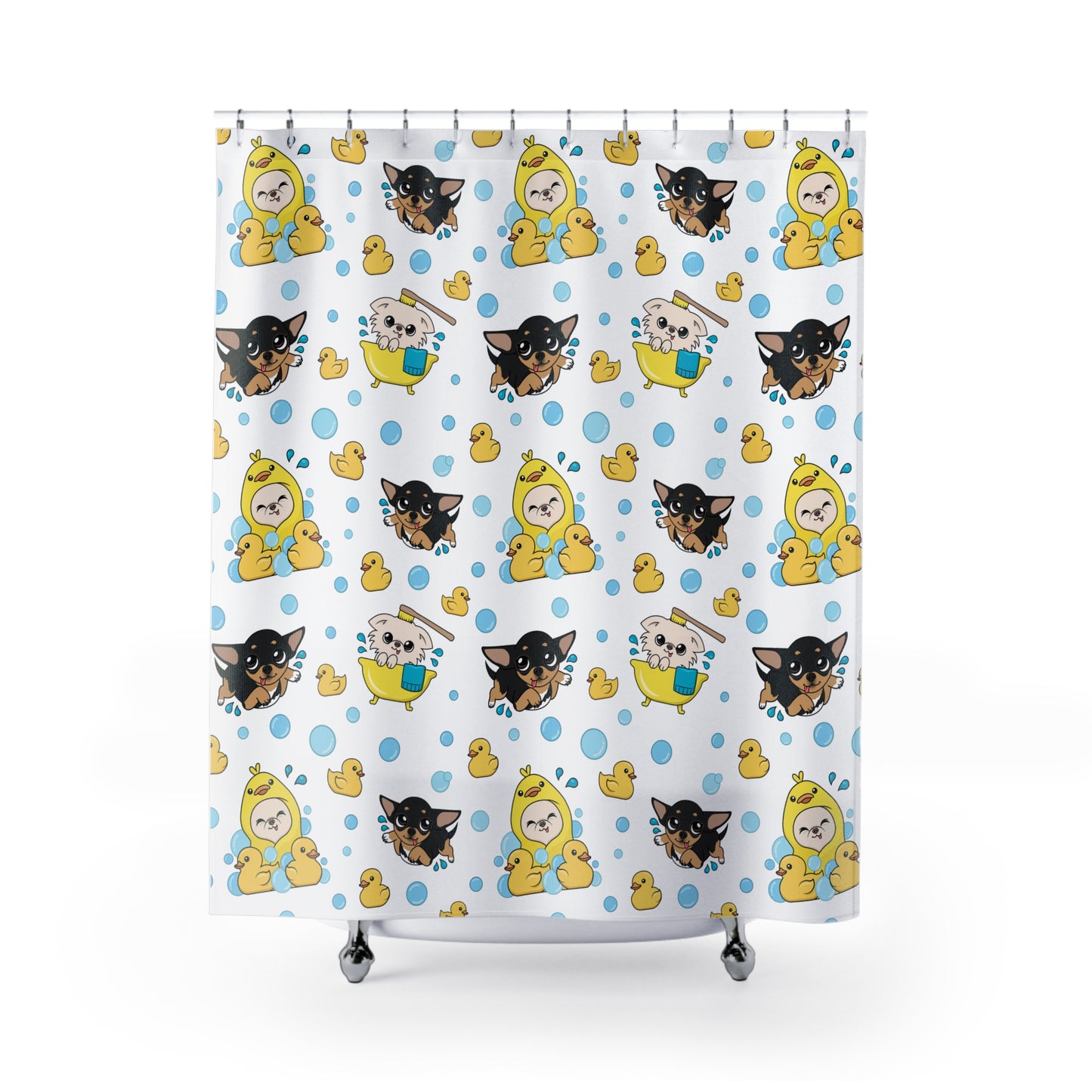 Chihuahua Bath Time Pattern Shower Curtain – Calm Bubble Day