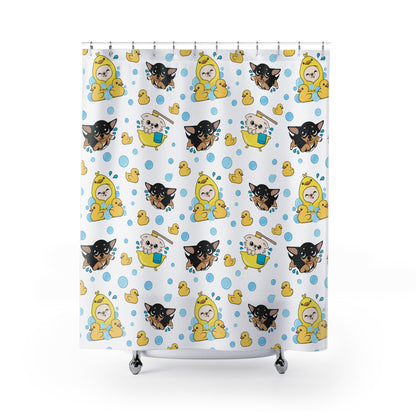 Chihuahua Bath Time Pattern Shower Curtain – Calm Bubble Day