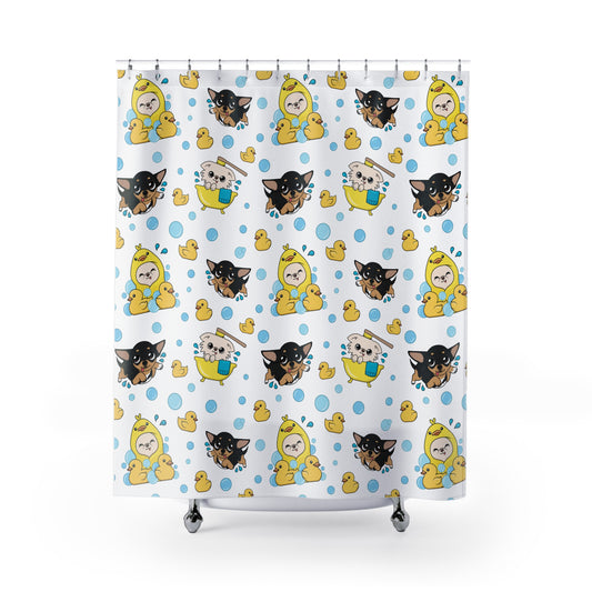 Chihuahua Bath Time Pattern Shower Curtain – Calm Bubble Day