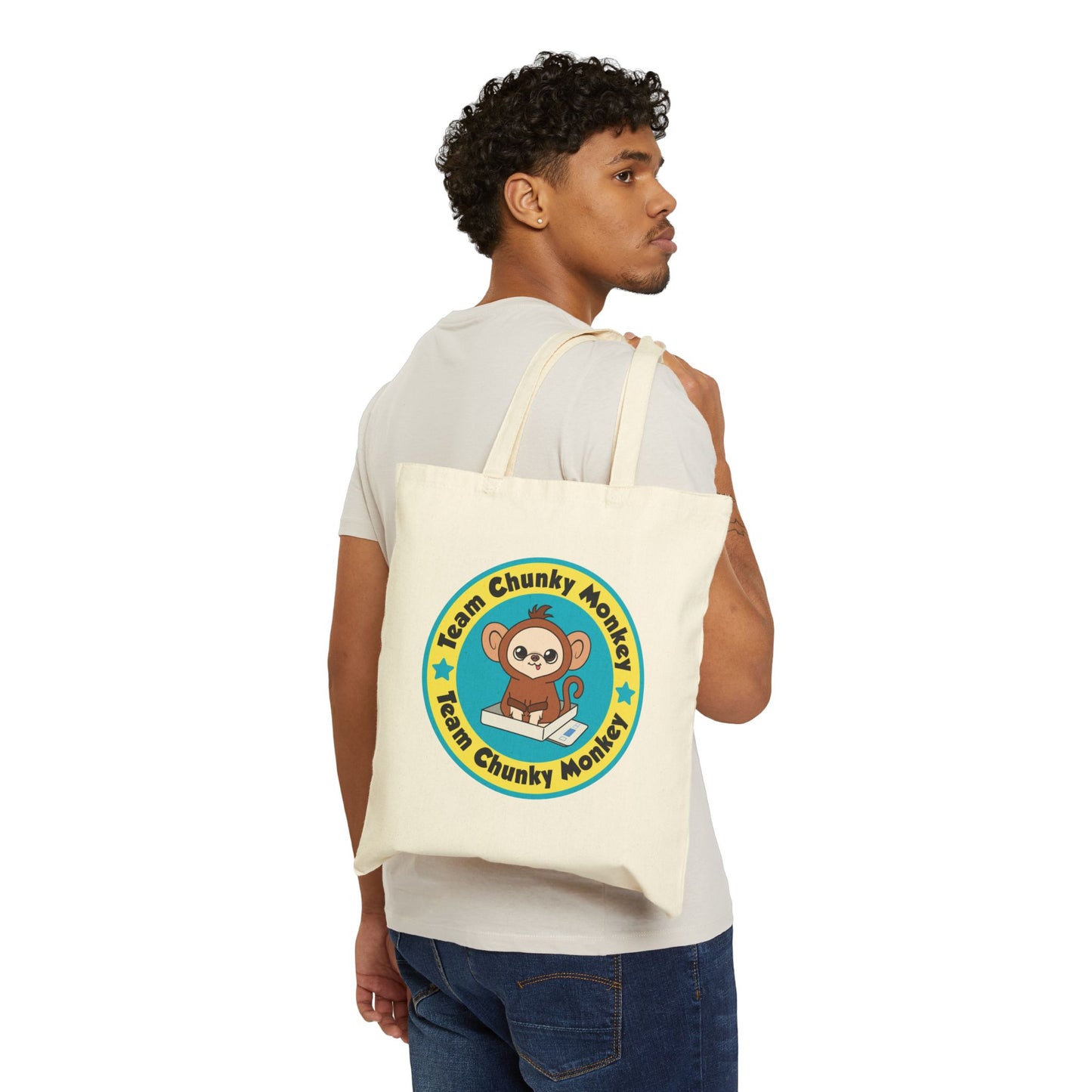 Team Chunky Monkey Badge Cotton Tote Bag – Cheerful Team Spirit