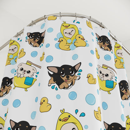 Chihuahua Bath Time Pattern Shower Curtain – Calm Bubble Day