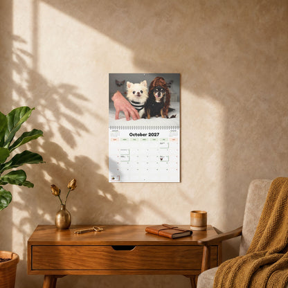 2027 wall calendar in a home interior, open to October.