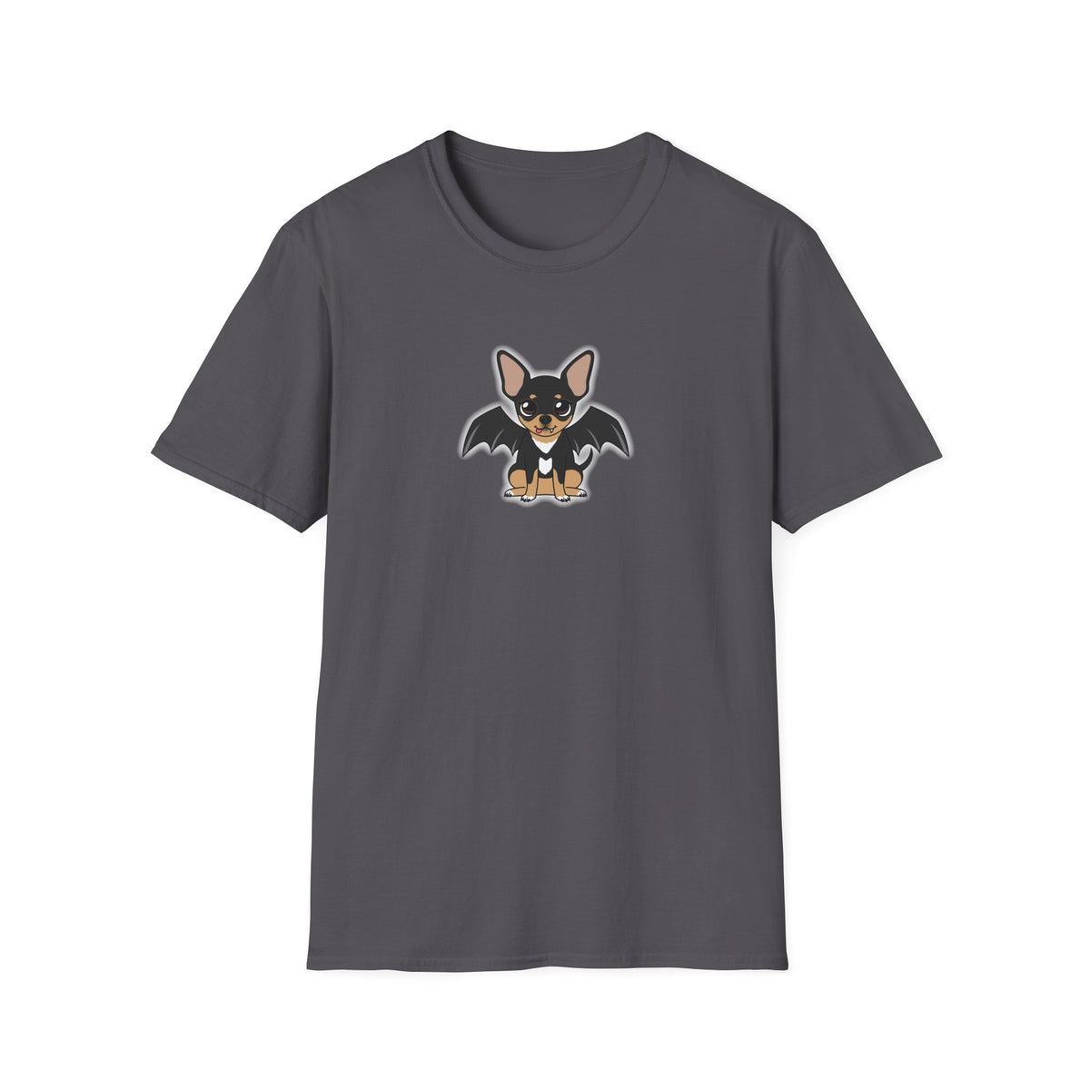 Back view of a plain charcoal unisex short-sleeve t-shirt laid flat against a white background.