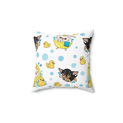 Chihuahua Bath Time Pattern Spun Polyester Pillow – Calm Bubbles & Ducks