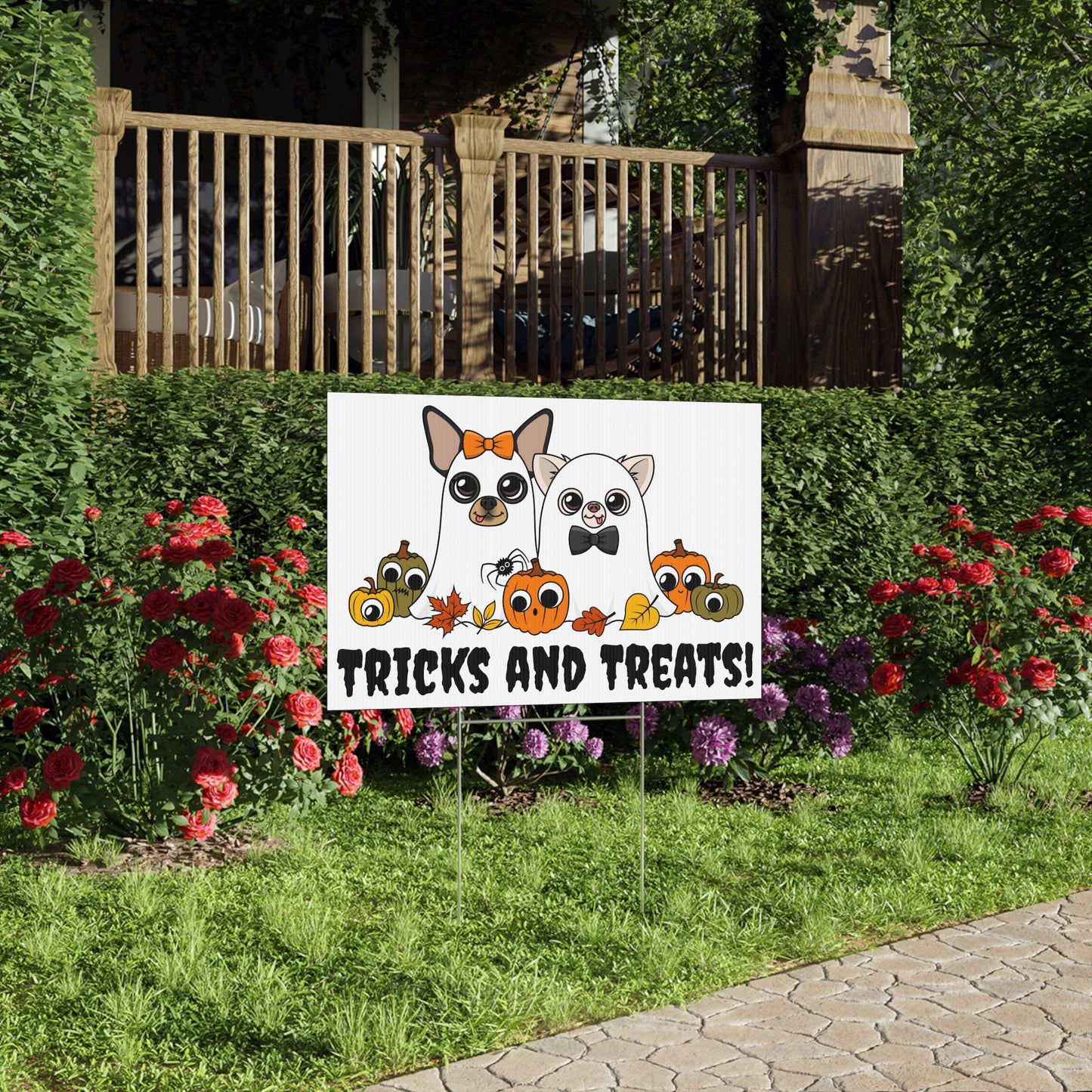 Ghost Chis Halloween Lawn Sign – Tricks and Treats