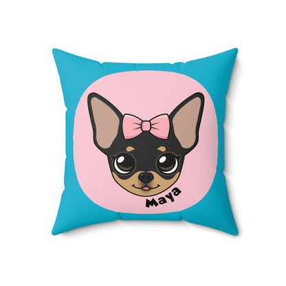 Tiny Chihuahua Maya's Vibrant Blue Square Pillow - Tiny Chihuahua Shop