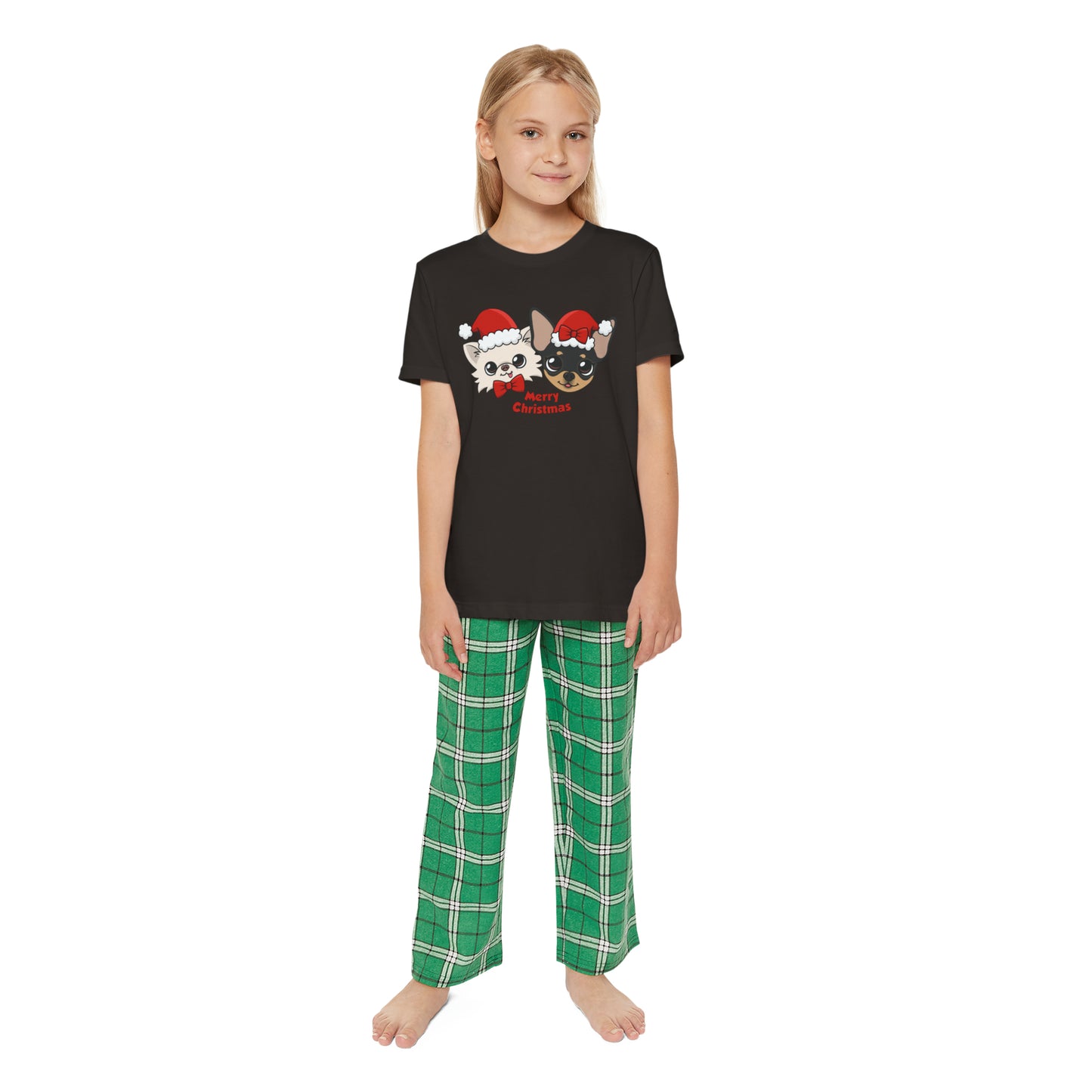 Cedric and Maya Merry Christmas Youth Short Sleeve Holiday Outfit Set - Tiny Chihuahua Shop