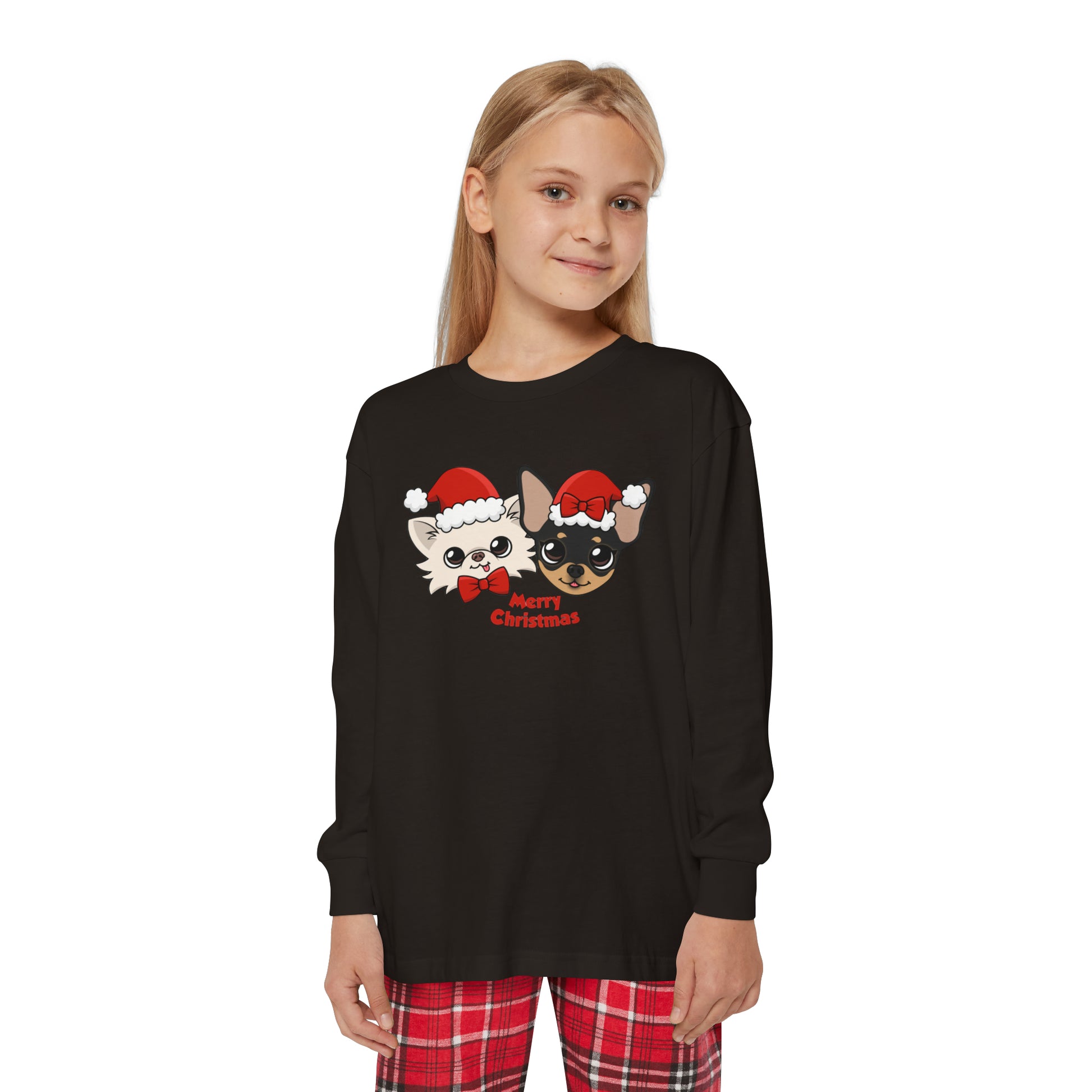 Cedric and Maya Merry Christmas Youth Long Sleeve Holiday Outfit Set - Tiny Chihuahua Shop