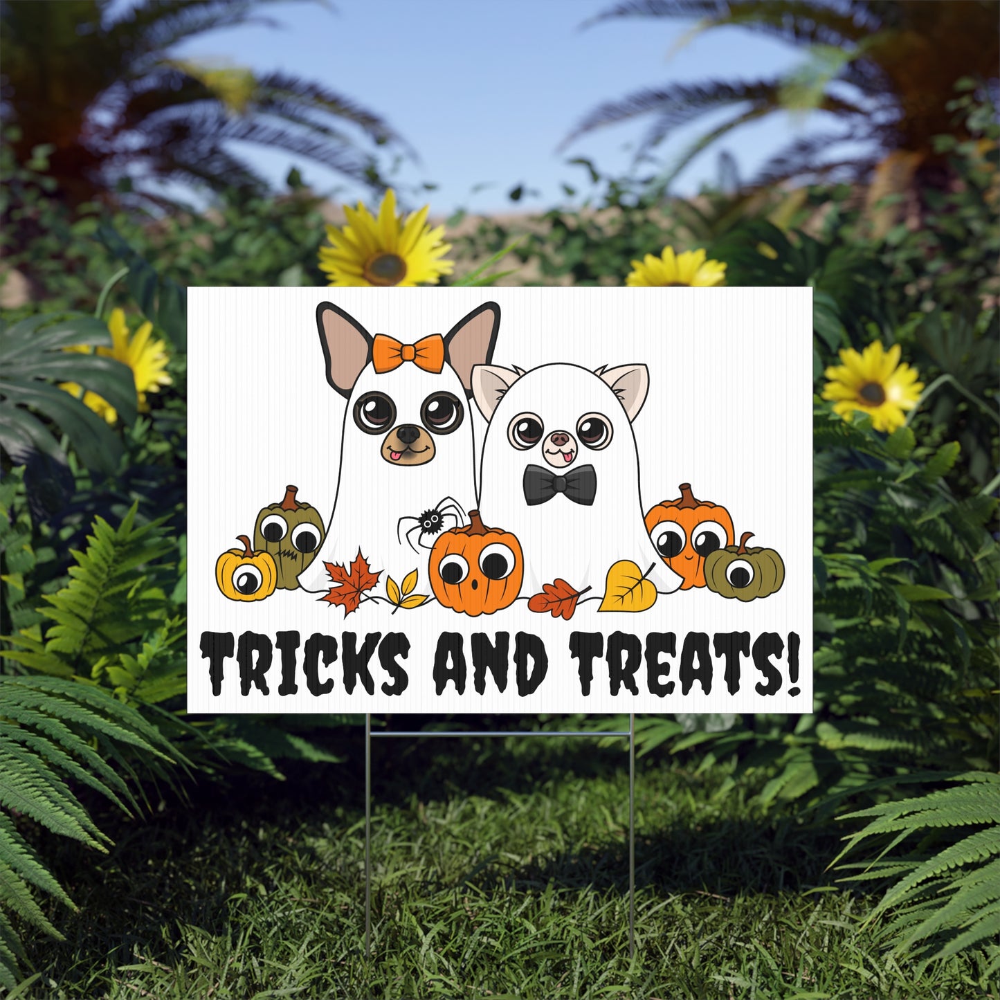 Ghost Chis Halloween Lawn Sign – Tricks and Treats