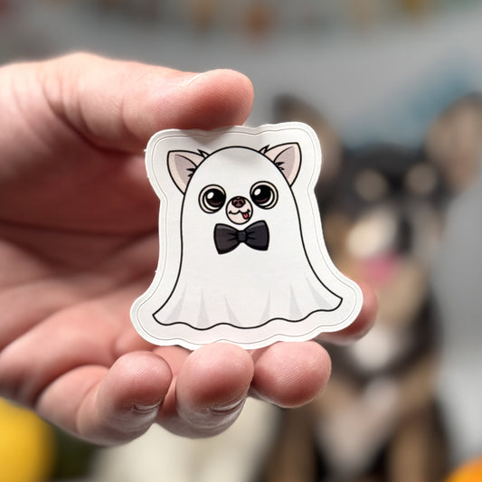 Ghost Cedric Chihuahua Halloween Sticker