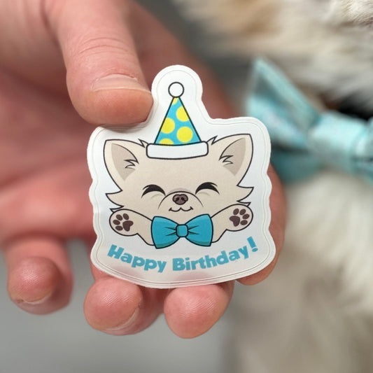 Cedric's Happy Birthday Sticker - Tiny Chihuahua Shop