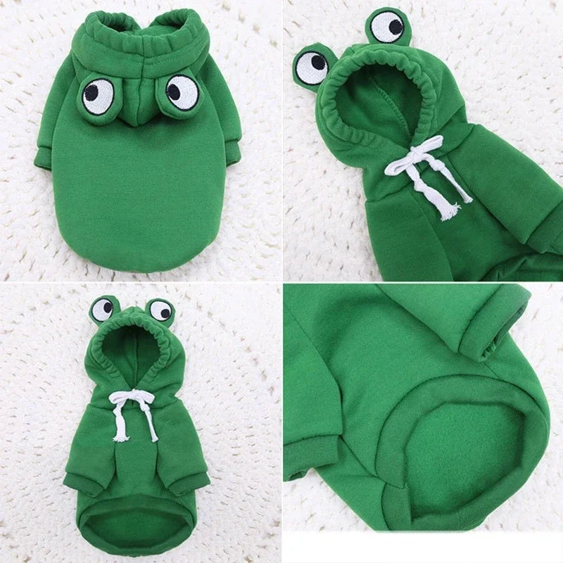 Chihuahua Frog Costume – Funny Small Dog Outfit with Googly-Eyes Hood (XS–XXL)
