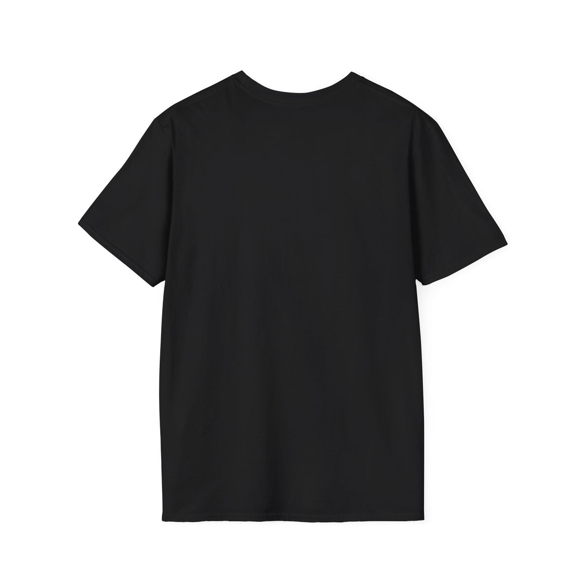 Back of a black T-shirt showing the plain shirt surface.