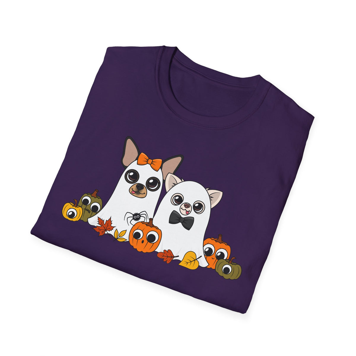 Folded purple T-shirt showing the Boo Crew Chihuahua design.