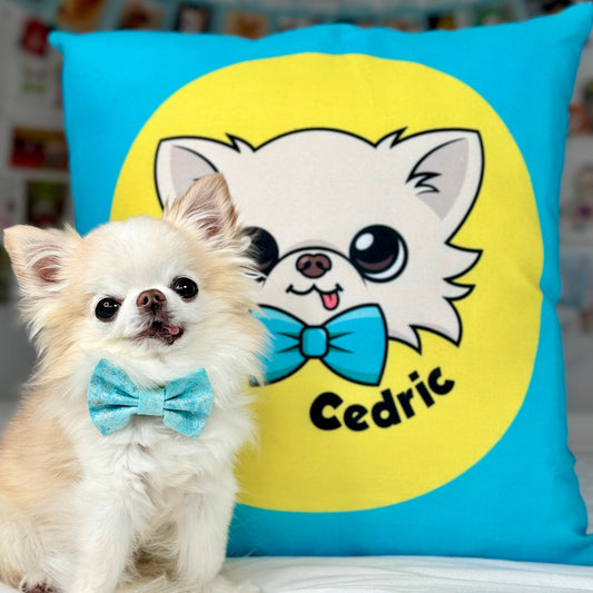 Tiny Chihuahua Cedric's Vibrant Blue Square Pillow