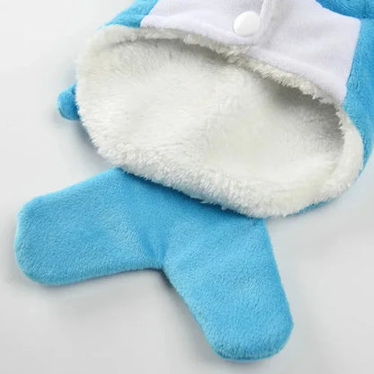 Close-up of the blue shark tail and white textured lining