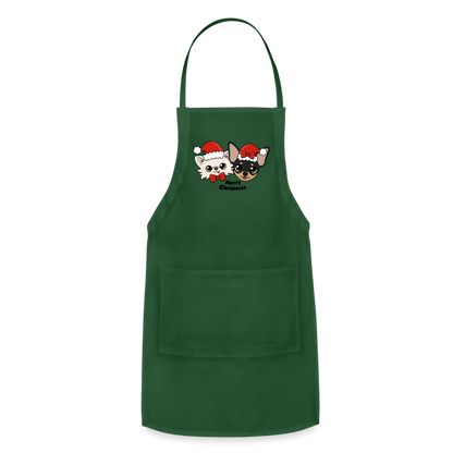 Cedric and Maya's Merry Christmas Adjustable Apron - forest green