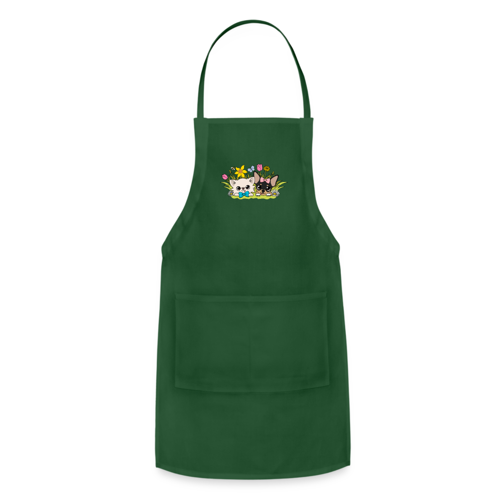 Cedric and Maya Spring Garden Tour Apron - forest green