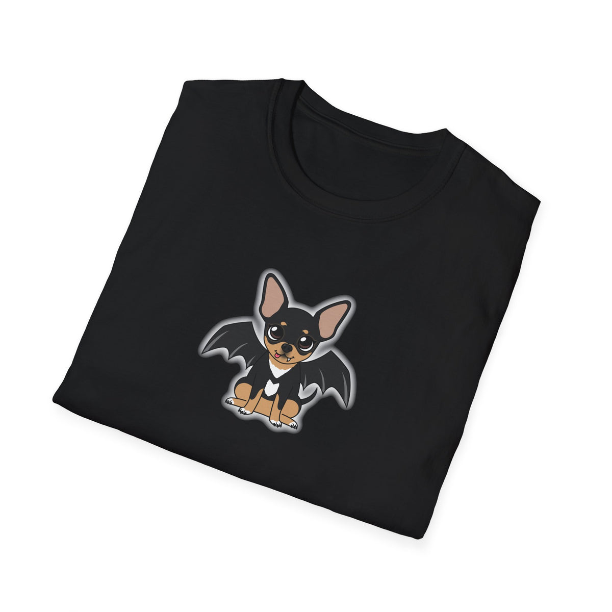 T-shirt noir plié, avec le motif Vampire Maya sur le devant.