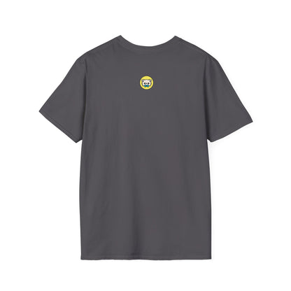Dos d’un t-shirt gris charbon avec un petit motif Maya près de l’encolure.